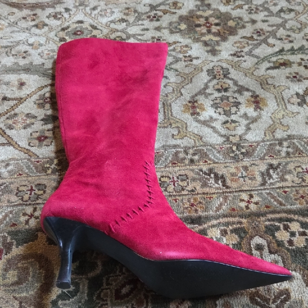 Womens B.P. High Knee Boots Heels Red Suede